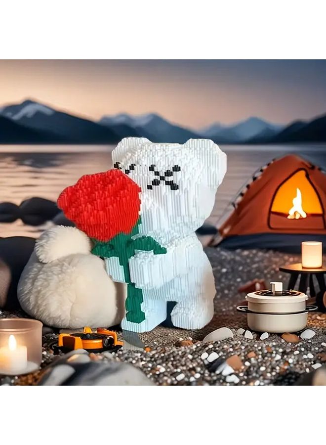 Model 8622 Building Blocks Set Rose Bear Romantic Bear Holding Roses Perfect Gift - Image 3